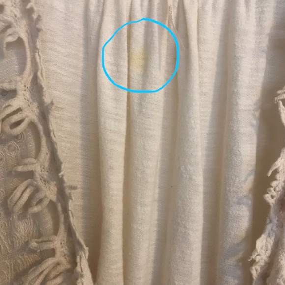 Free People Ivory Long Sleeve Lace Trim Top Sz L - Picture 4 of 5